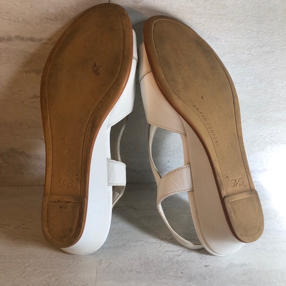 SAS White Bone Wedge Sandals Tripad Comfort 10 W - Picture 9 of 10